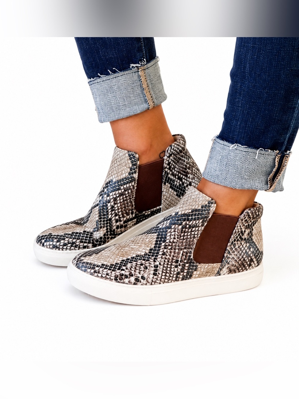 Coconuts by Matisse Size 8.5 Snake Print Slip-On High Top Sneakers Brown & Cream